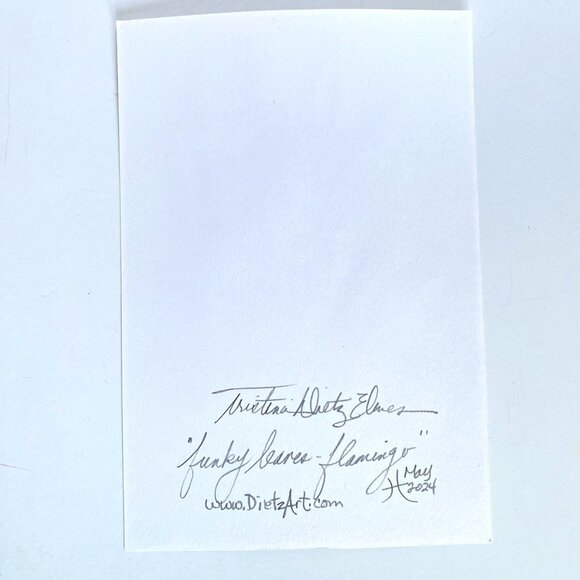 Funky Leaves Flamingo Original Watercolor Wall Art Painting 8x10in Matted Frame - Picture 5 of 6